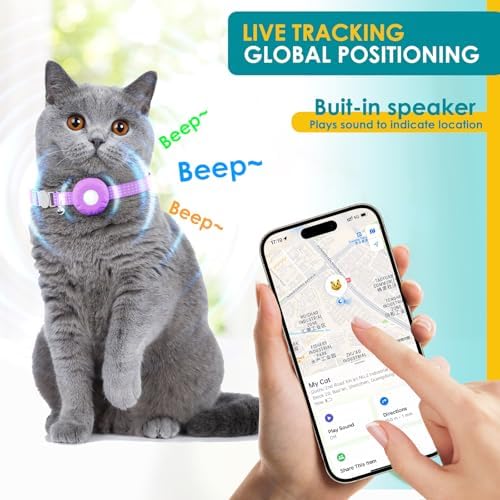 GPS Tracker for Cats (iOS Only), Cat Tracker, Real-Time Location Pet Tracker, No Monthly Fee GPS Tracker, Compatible with Apple Find My,Anti-Lost Smart Tag (Purple)