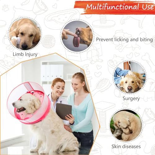 Inflatable Dog Cone Collar for Large Medium Small Dogs, Soft Dog Donut Collar Adjustable Recovery Cone for Pets After Surgery, Extra Enhanced Anti-Licking Guard Shield (Pink Donut, Small)