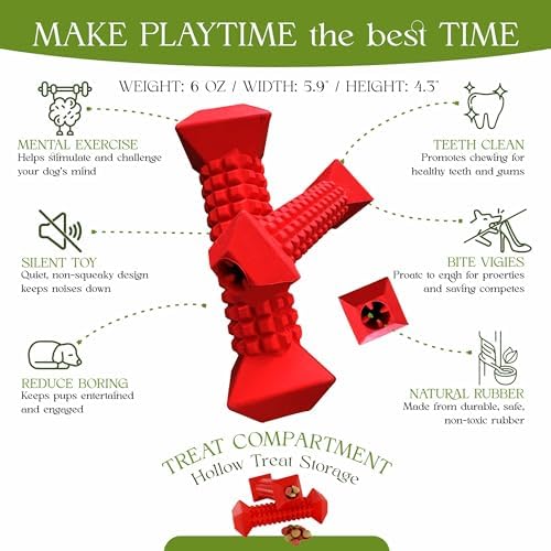 Dog Chew Toys for Aggressive Chewers – Tough Chew Toys for Dogs with Treat Dispenser – Indestructible Rubber Dog Toy for Teeth Cleaning – Chew Bones for Large Dogs