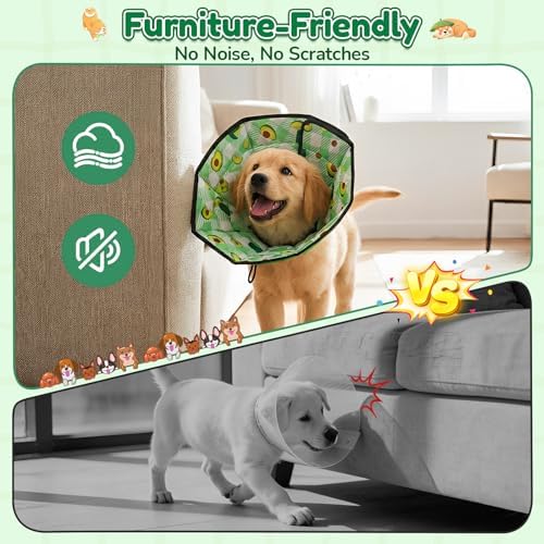 Soft Dog Cone Collar After Surgery: Foldable Long Comfortable Comfy Fabric Recovery Shame Elizabethan Stop Licking Small Medium Large Dogs (Green, M)