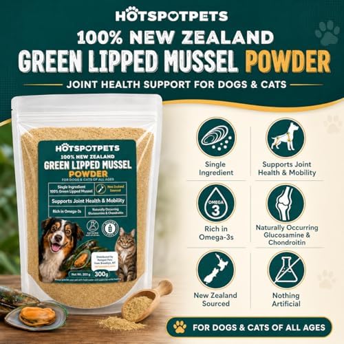Green Lipped Mussel Powder for Dogs & Cats - 100% New Zealand Green Lipped Mussels - Natural Hip & Joint Supplement for Joints, Tendons, Ligaments, Muscles - 300 Grams