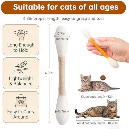6 Pack Giant Cotton Swab Catnip Toys,Giant Qtip Cat Toy,Felt Interactive Kicker Chew Toys for Kittens & Indoor Cats, Soft Teething Toy with Organic Catnip, Eases Boredom, Cat Lover Gift (Beige)