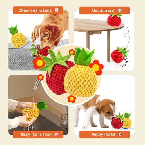Interactive Dog Toys Dog Ball,Anti Boredom Dog Toys,Durable Motion Activated Automatic Rolling Toys for Small/Medium Dogs,Moving Ball for Dogs to Keep Them Busy,Dog Bows,Fruity Plush Covers(Green)