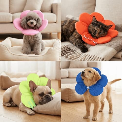 Soft Cloth Dog Recovery Collar, Adjustable Hook and Loop Pet Cone E-Collar, Post Surgery Protective Neck Cone for Small Medium Dogs & Cats(M,Blue)