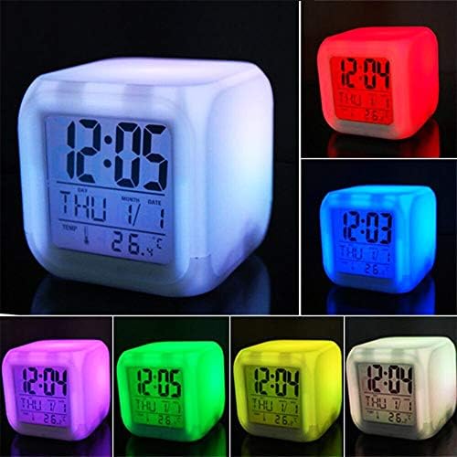 7 Colors LED Alarm Clock Digital Thermometer Alarm Clock Night Light for Kids Bedroom Home Decor French Bulldog Puppy