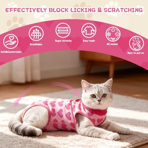 EMUST Cat Surgery Recovery Suit Female, Kitten Onesie for Abdominal Wounds
