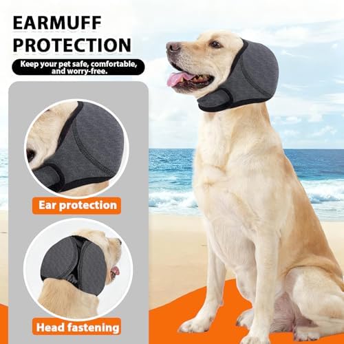 Dog Earmuffs Water-Resistant Ear Covers for Grooming Dust Protection Gray L