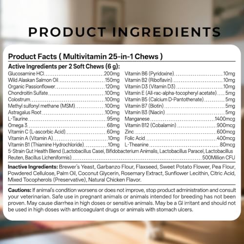 25-in-1 Dog Multivitamin Chewable with Probiotics，Dog Vitamins