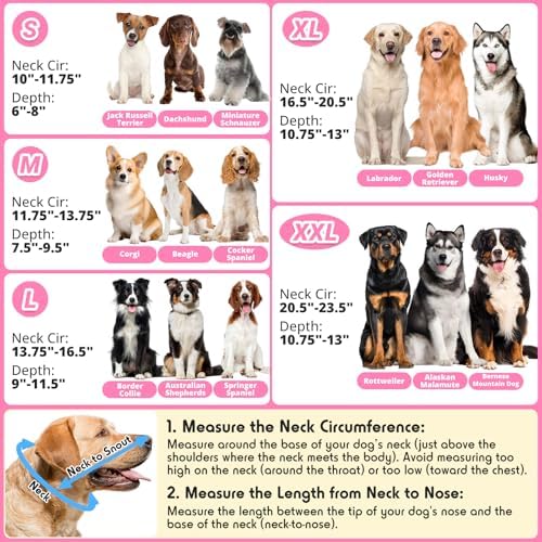 Dog Cone to Stop Licking, Clear Recovery Collar with Detachable Zipper, Sturdy Elizabethan Collar for Large Medium Small Dogs, Soft Adjustable Cone After Surgery Patented, Hot Pink S