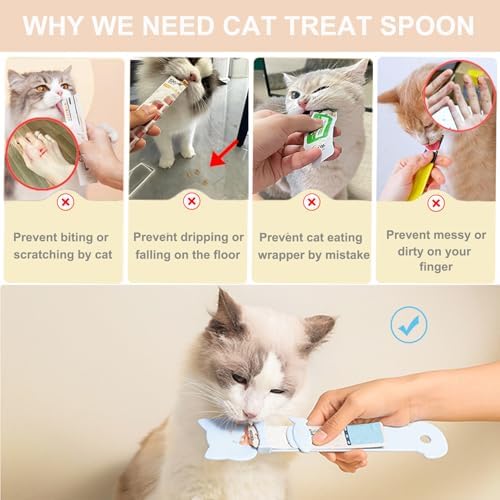 PETPAWLOVELY-2PCS Cat Treat Spoon Squeeze,Cat Strip Feeder Spoon,Multi-Function Dispenser Tool,Easy Feeding Spoons for Licky Treats,Pet Food Spoons for Wet Food(2 Color)