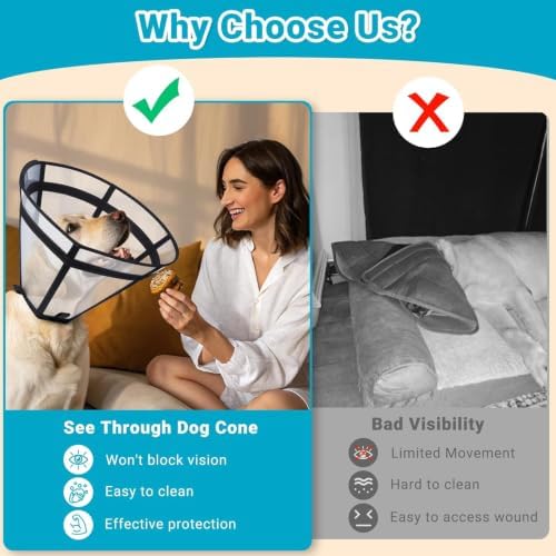 Transparent Dog Cone Recovery Collar, Adjustable Length