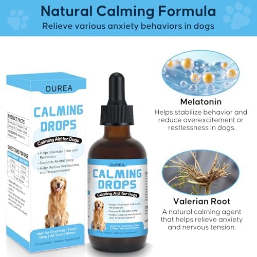 Calming Drops for Dogs with Melatonin – Helps Support Relaxation During Nail Trimming, Grooming, Travel, Vet Visits, Thunder & Fireworks – Natural Soothing Liquid Supplement