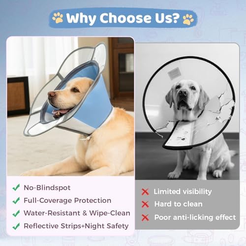 Soft Dog Cone Collar After Surgery Recovery,Adjustable E-Collar with Removable Shield,Lightweight,Breathable Anti-Licking Protective Cone for Large,Medium,Small Pets (Blue, XL (Neck:17''-22''))