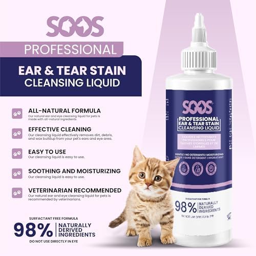 SOOS Pet Natural Ear and Eye Stain Cleansing Liquid for Dogs and Cats - Cleaning Your Pets Ears Eyes - 500ml