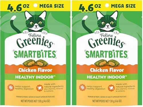 Greenies Feline Smartbites,Cat Treats Healthy Recipe,Indoor Cat Treats,Chicken Flavor,4.6 oz,(Pack of 2)