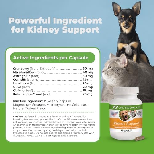 Only Natural Pet Kidney Support Supplement for Dogs and Cats - 90 Capsules