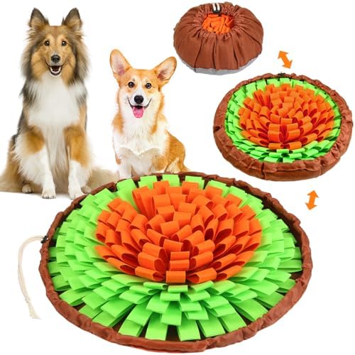 SZEE Snuffle Mat for Dogs, Adjustable Sniffing Mat for Smell Training and Slow Eating, Dog Snuffle Pad for Mental Stimulation and Enrichment, Interactive Toys for Pets (Orange and Green)