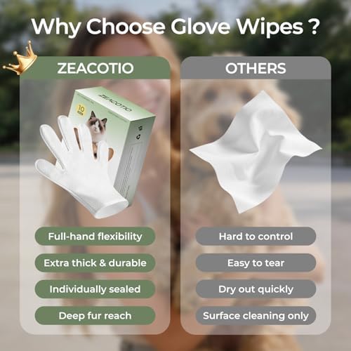 ZeaCotio Pet Wipes for Dogs and Cats, 30PCS Pet Glove Wipes for Paws, Coat, Face and Butt, Thick Soft Dog Wipes and Cat Wipes for Daily Cleaning, Travel and Outdoor Use