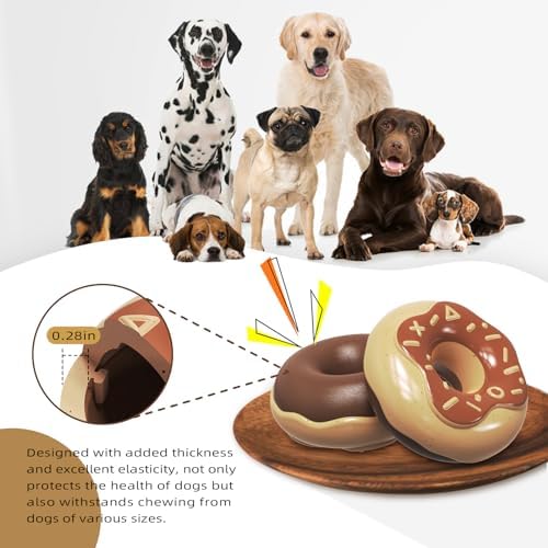 Dog Chew Toys for Aggressive Chewers, Indestructible Tough Squeaky Mental Stimulation Teeth Grinding Interactive Dog Chew Toys for Small/Medium/Large Dog Breeds, Creamy Scent Donut Brown