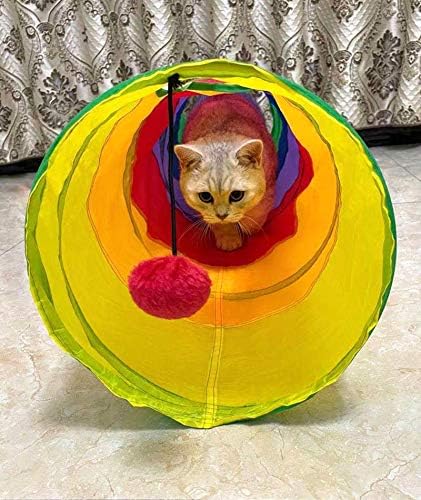 PetLike Cat Tunnel for Indoor Cats Collapsible Pop-up Pet Tube Peek Hole Hideaway Play Toys for Cats with Ball