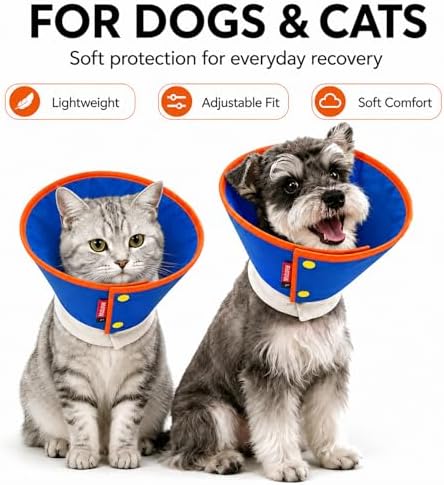 Soft Dog Cone Collar for Dogs & Cats, Adjustable Elizabethan Recovery Collar, Lightweight EPE Material, Post-Surgery Wound Protection (Blue, S)