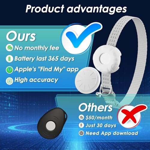 Cat Tracker,GPS Tracker, Compatible with Apple Find My App(Only iOS),Cat Tracker Collar with Bell and Safety Elastic Buckle,No Monthly Fee,Territory & Location History,Smart Alerts,White