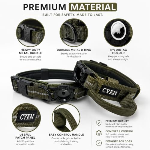 Heavy Duty Tactical Dog Collar with Tracker Pocket,Adjustable GPS Tracking Collar for Small, Medium & Large Dogs, Compatible with Compact Smart Trackers,Control Handle for Added Security (Black, XL)