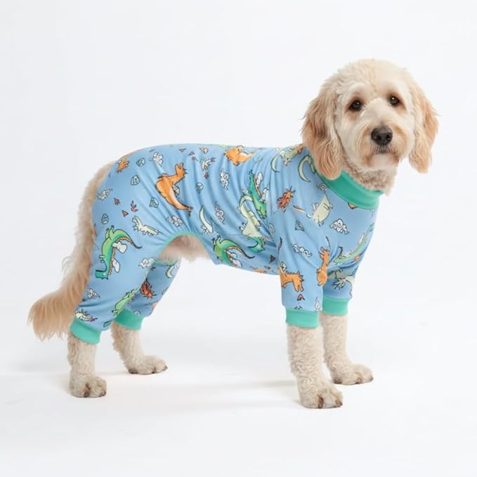 Spark Paws Dog Pajama, Dog Recovery Suit Male, Onesie, Ultra-Soft and 4-Way Stretch, for Small Medium and Large Breeds - Dragons - 2XL