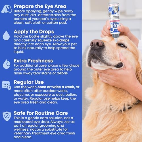 Dog Eye Drops & Eye Infection Treatment for Dogs and Cats – Soothe Infection & Allergy, Relieve Dry Eyes & Pink Eye, Pet Tear Stain Wash & Cleaner - Kitten Eye Drops for Discharge, Eye Rinse & Flush