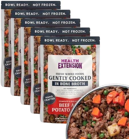Health Extension Gently Cooked Beef & Potato Dog Food, Human-Grade & Shelf-Stable with Superfoods, Supports Digestion, Immunity, Skin & Coat, 9 oz Pouch (Pack of 5)