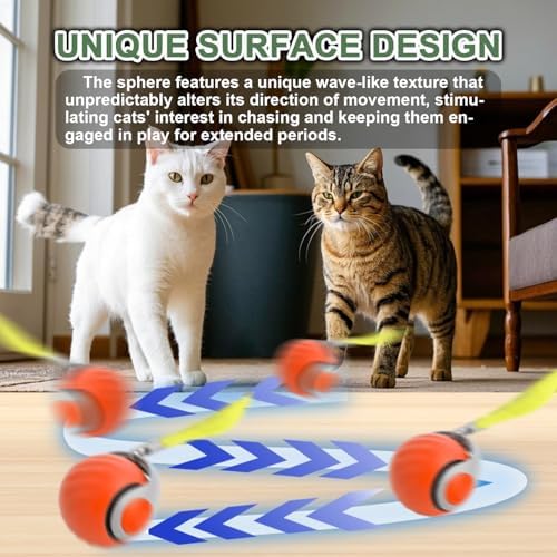 Speedy Cat Tail Toy 2.0,USB Rechargeable Smart Interactive Cat Ball,Automatic Moving Ball Toy for Indoor Cats, Replaceable Tail（2PCS）