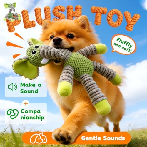 2026 New Dog Toys, Indestructible Plush Dog Toy for Aggressive Chewers, Interactive Squeaky Soft Puppy Chew Toy, Durable Teething Toys for Small Medium Large Dogs (Light Brown)