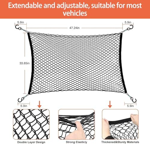 Dog Barrier for Car for Smart #1 2023-pr, Adjustable Reinforced Mesh Pet Net Barrier for Back Seat & Cargo Area Keeps Dogs Safe While Driving