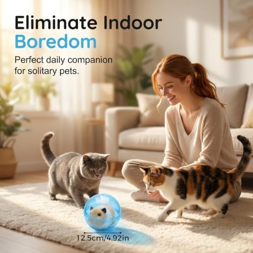 2 Pack Auto-Rolling Cat Ball for Indoor Pet (2, White Rabbit Set)
