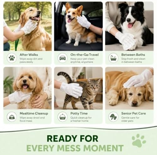 GLADFRESIT Pet Grooming Glove Wipes for Dogs & Cats, 60g, 6 Pcs