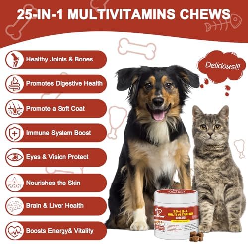 Dog Multivitamin Chewable, with Glucosamine Chondroitin, Digestive Enzymes & Probiotics, for Digestion Support, Immune, Skin, Coat, Joints & Bones Healthy, 120 Chews