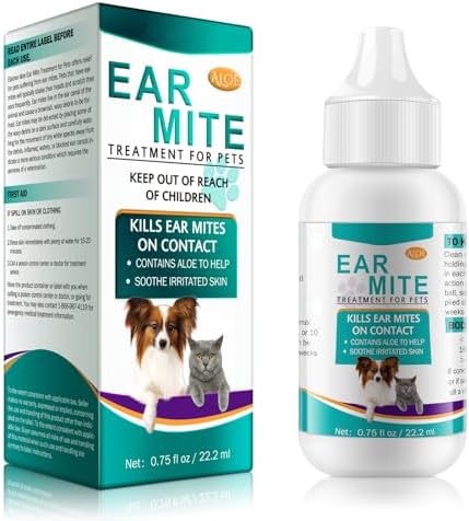 Ear Mite Treatment for Dogs, Dog Ear Infection Treatment, Dog Ear Drops for Itchy Ears Relief, Ear Care for Dogs and Cats, Safe for Pets 1 Pack