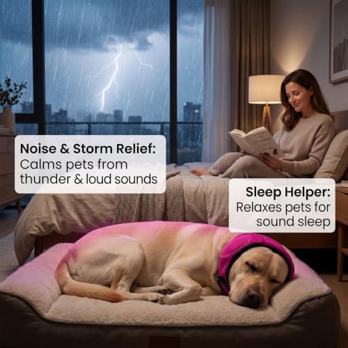 Dog Ear Muffs Noise Protection No Shake Ear Wrap for Dogs XL Rose Red