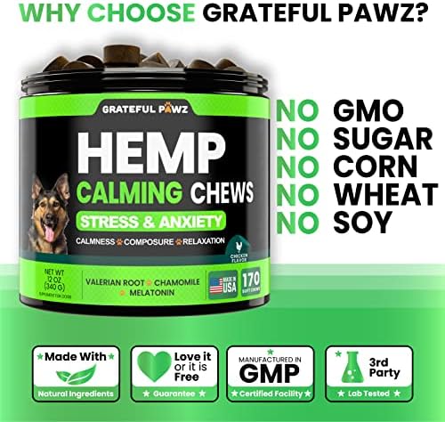 Hemp Calming Chews for Dogs - Dog Calming Chews, 170 Anxiety Relief Treats