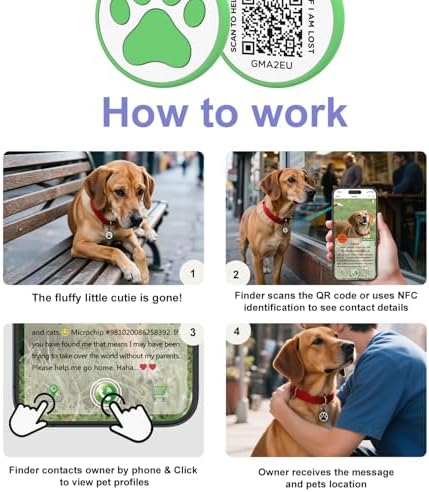 Personalized Dog Tag, Laser Engraving QR Code, Silicone Dog ID Tag, Pet Online Profile, Scan QR Code Send Location, Collar Harness Accessories (Medium to Large Breeds - 1.25", Green)
