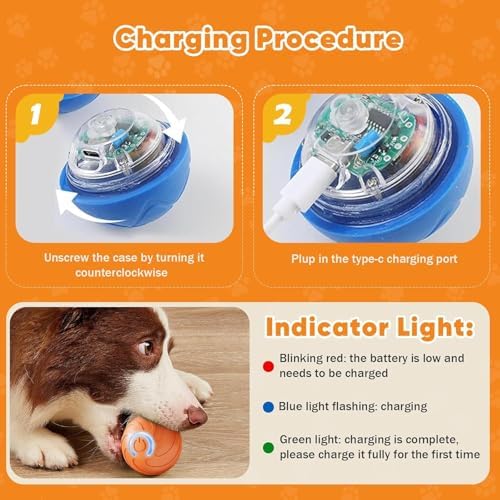 2PCS Shaky Ball Toy for Dogs, Vibrating Dog Ball, USB Rechargeable, Interactive, Automatic Moving, Bouncing, Perfect for Small, Medium, Large Dogs (2, Blue/Orange)