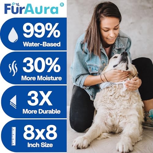 99% Water Dog Wipes, Extra Large 8x8 Puppy Wipes for Sensitive Skin – Hypoallergenic Pet Wipes for Grooming Tear Stain, Face, Ears, Eyes Paws & Butt – Alcohol Free, Biodegradable, Unscented 100 Count