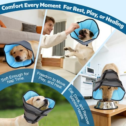 Soft Dog Cone Collar After Surgery: Long Alternative Comfortable Comfy Fabric Recovery Shame Elizabethan Stop Licking Small Medium Large Dogs (Blue, 2XL)