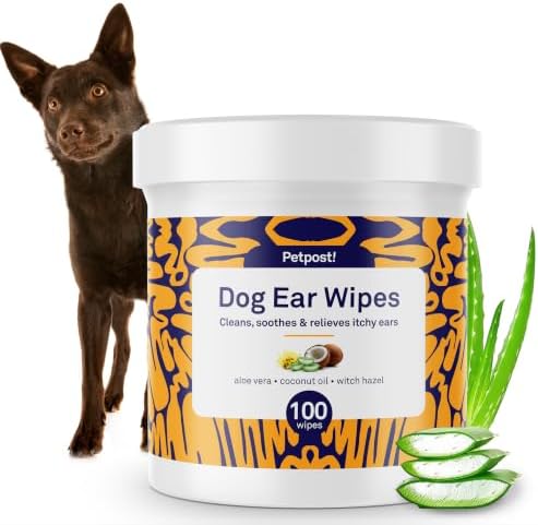 Petpost | Dog Ear Cleaner Wipes - Ultra Soft Cotton Pads in Coconut Oil Aloe Solution - Dog Ear Rinse & Cleanser 100 ct.