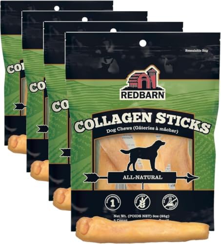 Redbarn Pet Products 100% Natural Small 6" Beef Collagen Sticks for Dogs - Long Lasting Low-Odor Alternative to Traditional Rawhide & Bully Sticks - Supports Healthy Joints, Skin, & Coat - 20 Count
