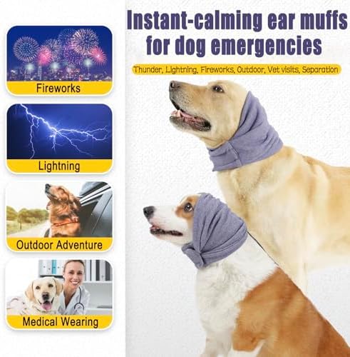 Meifsou Quiet Ears for Dogs - Adjustable Ear Covers for Noise, No Shake Dog Head Wrap, Dog Calming Hood for Thunder, Lightning, Fireworks, Vet Visits, Polyester and Stretch Cotton Blend, Purple S