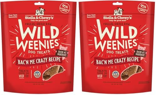 Stella & Chewy's Freeze-Dried Raw Wild Weenies Dog Treats - High-Protein Training Treats for Dogs & Puppies - All-Natural Bacon Recipe with 95% Meat & Organs - USA Made - 3 oz Bag (Pack of 2)