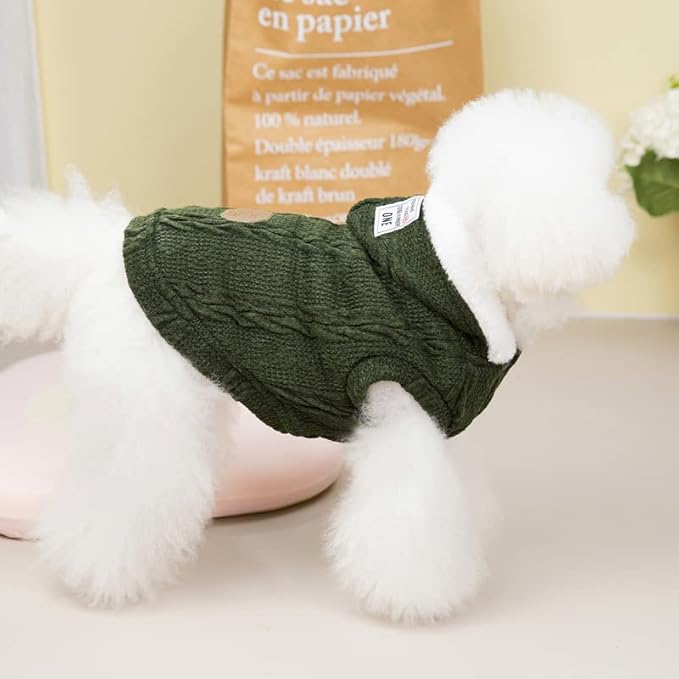 Rdc Pet Clothes Dog & Cat Woolen Sweater with Cap - Winter Warm Turtleneck Fleece Coat for Small & Medium Dogs (L, Classic-Green)
