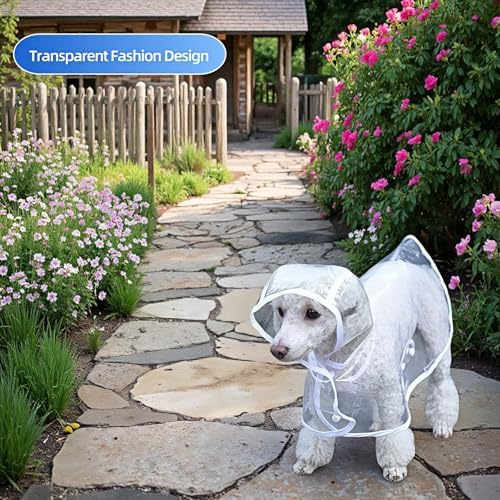 Clear Dog Rain Poncho for Small Medium Dogs,Heavy Waterproof Raincoat with Hidden Leash Hole&Adjustable Snaps,Pet Hooded Cape for Bichon Poodle (4-8lbs) (Transparent, Medium)