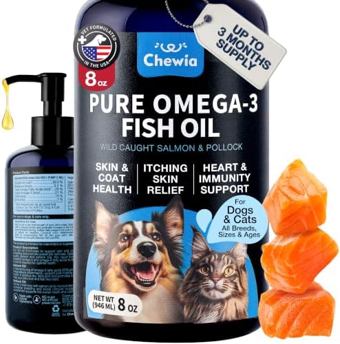 Fish Oil for Dogs,Cats - Omega 3 Salmon Oil for Itchy Skin & Shedding